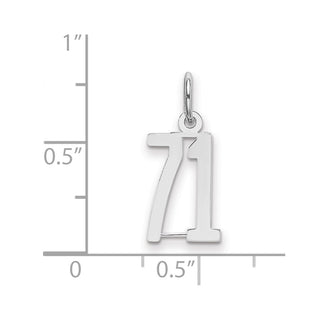 Sterling Silver Rhodium-plated Small Elongated Polished Number 71 Charm