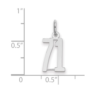 Sterling Silver Rhodium-plated Small Elongated Polished Number 71 Charm
