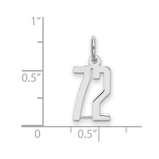 Sterling Silver Rhodium-plated Small Elongated Polished Number 72 Charm