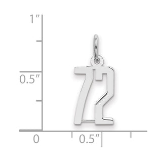 Sterling Silver Rhodium-plated Small Elongated Polished Number 72 Charm