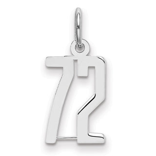 Sterling Silver Rhodium-plated Small Elongated Polished Number 72 Charm