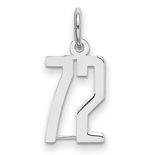 Sterling Silver Rhodium-plated Small Elongated Polished Number 72 Charm