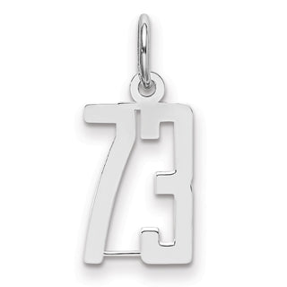 Sterling Silver Rhodium-plated Small Elongated Polished Number 73 Charm