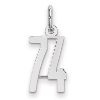 Sterling Silver Rhodium-plated Small Elongated Polished Number 74 Charm