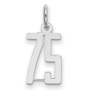 Sterling Silver Rhodium-plated Small Elongated Polished Number 75 Charm