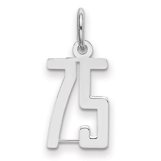Sterling Silver Rhodium-plated Small Elongated Polished Number 75 Charm