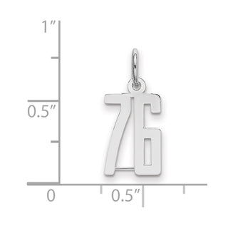 Sterling Silver Rhodium-plated Small Elongated Polished Number 76 Charm