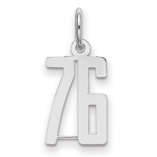 Sterling Silver Rhodium-plated Small Elongated Polished Number 76 Charm