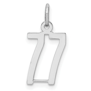 Sterling Silver Rhodium-plated Small Elongated Polished Number 77 Charm