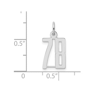 Sterling Silver Rhodium-plated Small Elongated Polished Number 78 Charm