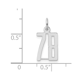 Sterling Silver Rhodium-plated Small Elongated Polished Number 78 Charm
