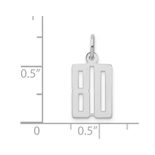 Sterling Silver Rhodium-plated Small Elongated Polished Number 80 Charm
