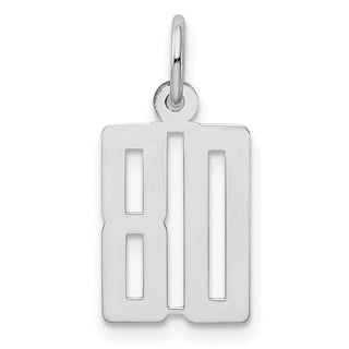 Sterling Silver Rhodium-plated Small Elongated Polished Number 80 Charm