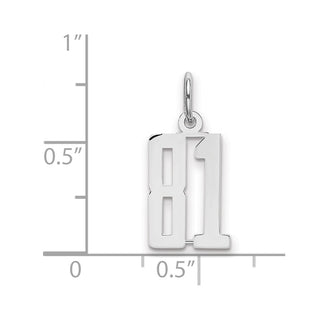 Sterling Silver Rhodium-plated Small Elongated Polished Number 81 Charm