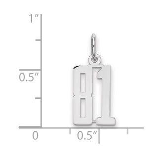 Sterling Silver Rhodium-plated Small Elongated Polished Number 81 Charm