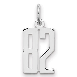 Sterling Silver Rhodium-plated Small Elongated Polished Number 82 Charm