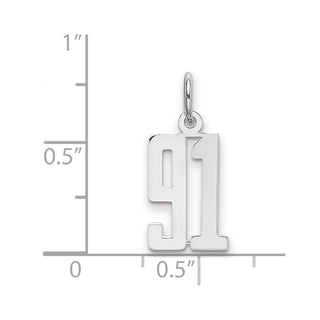 Sterling Silver Rhodium-plated Small Elongated Polished Number 91 Charm