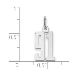 Sterling Silver Rhodium-plated Small Elongated Polished Number 91 Charm