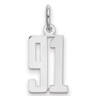Sterling Silver Rhodium-plated Small Elongated Polished Number 91 Charm