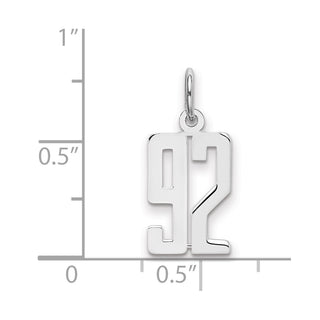 Sterling Silver Rhodium-plated Small Elongated Polished Number 92 Charm
