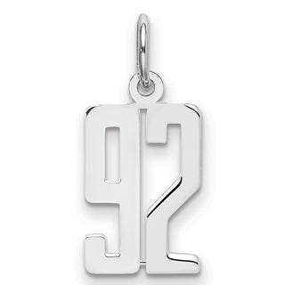 Sterling Silver Rhodium-plated Small Elongated Polished Number 92 Charm