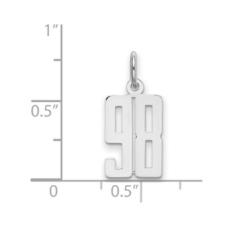 Sterling Silver Rhodium-plated Small Elongated Polished Number 98 Charm