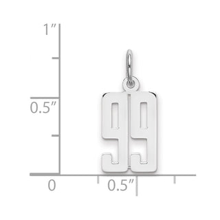Sterling Silver Rhodium-plated Small Elongated Polished Number 99 Charm