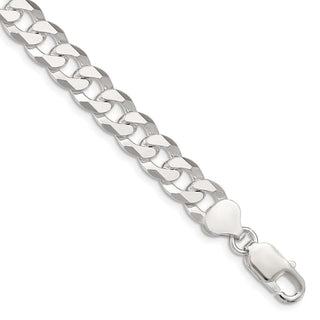 9" Sterling Silver 8.5mm Beveled Curb Chain Bracelet