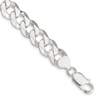 8" Sterling Silver 10.6mm Beveled Curb Chain Bracelet