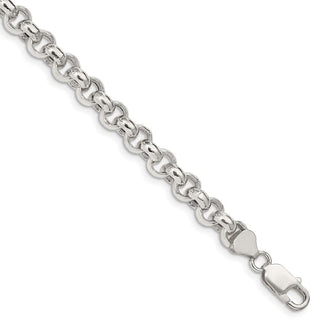 7" Sterling Silver 7.75mm Semi-solid Rolo Chain Bracelet
