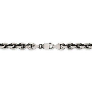 22" Sterling Silver Antiqued 7.0mm Diamond-cut Elongated Open Link Chain Necklace