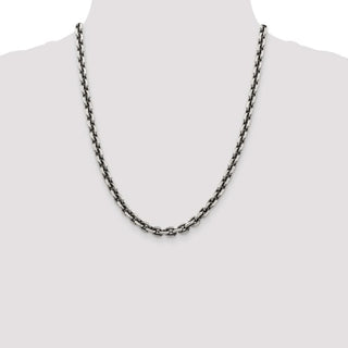 22" Sterling Silver Antiqued 7.0mm Diamond-cut Elongated Open Link Chain Necklace