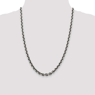 24" Sterling Silver Antiqued 7.0mm Diamond-cut Elongated Open Link Chain Necklace