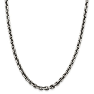 26" Sterling Silver Antiqued 7.0mm Diamond-cut Elongated Open Link Chain Necklace