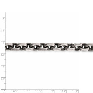 22" Sterling Silver Antiqued 8.6mm Diamond-cut Elongated Open Link Chain Necklace