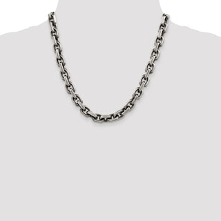 20" Sterling Silver Antiqued 8.6mm Diamond-cut Elongated Open Link Chain Necklace