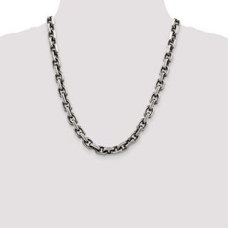 22" Sterling Silver Antiqued 8.6mm Diamond-cut Elongated Open Link Chain Necklace