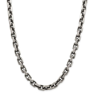 22" Sterling Silver Antiqued 8.6mm Diamond-cut Elongated Open Link Chain Necklace