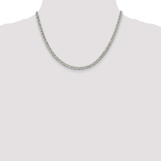 18" Sterling Silver 4.25mm 6 Side Diamond-cut Flat Double Curb Chain Necklace