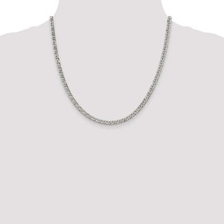 20" Sterling Silver 4.25mm 6 Side Diamond-cut Flat Double Curb Chain Necklace