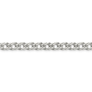 8" Sterling Silver 5.25mm 6 Side Diamond-cut Flat Double Curb Chain Bracelet
