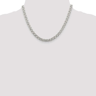18" Sterling Silver 5.25mm 6 Side Diamond-cut Flat Double Curb Chain Necklace