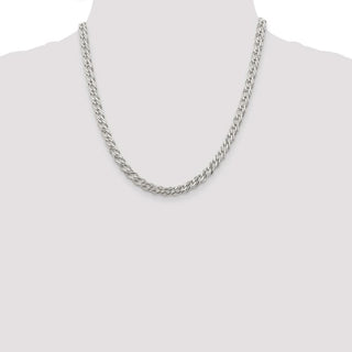 20" Sterling Silver 5.25mm 6 Side Diamond-cut Flat Double Curb Chain Necklace