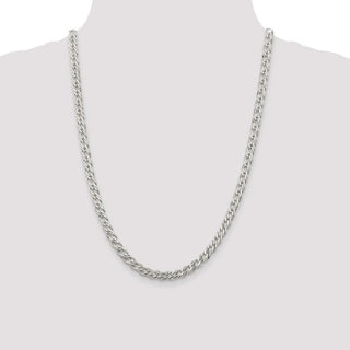 24" Sterling Silver 5.25mm 6 Side Diamond-cut Flat Double Curb Chain Necklace