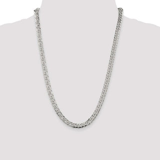 24" Sterling Silver 6.25mm 6 Side Diamond-cut Flat Double Curb Chain Necklace