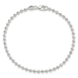 10" Sterling Silver 3mm Fancy Beaded Chain Anklet