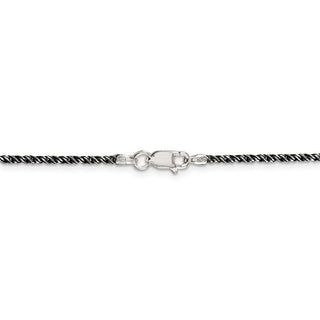 30" Sterling Silver Ruthenium-plated 1.7mm Twisted Tight Wheat Chain Necklace