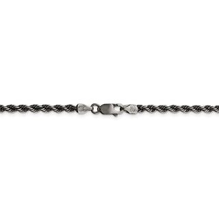 8" Sterling Silver Ruthenium-plated 3mm Rope Chain Bracelet