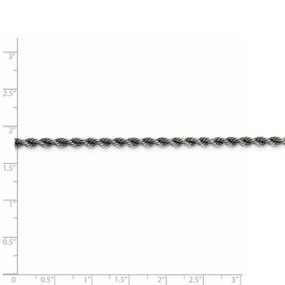 8" Sterling Silver Ruthenium-plated 3mm Rope Chain Bracelet