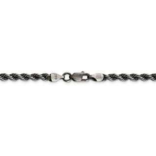 8" Sterling Silver Ruthenium-plated 4mm Rope Chain Bracelet